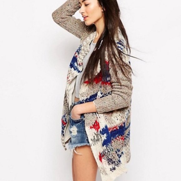 FREE PEOPLE Fireworks Alpaca Knit Wool Silk Cardigan Heavyweight Coat EUC sz S - Picture 11 of 16
